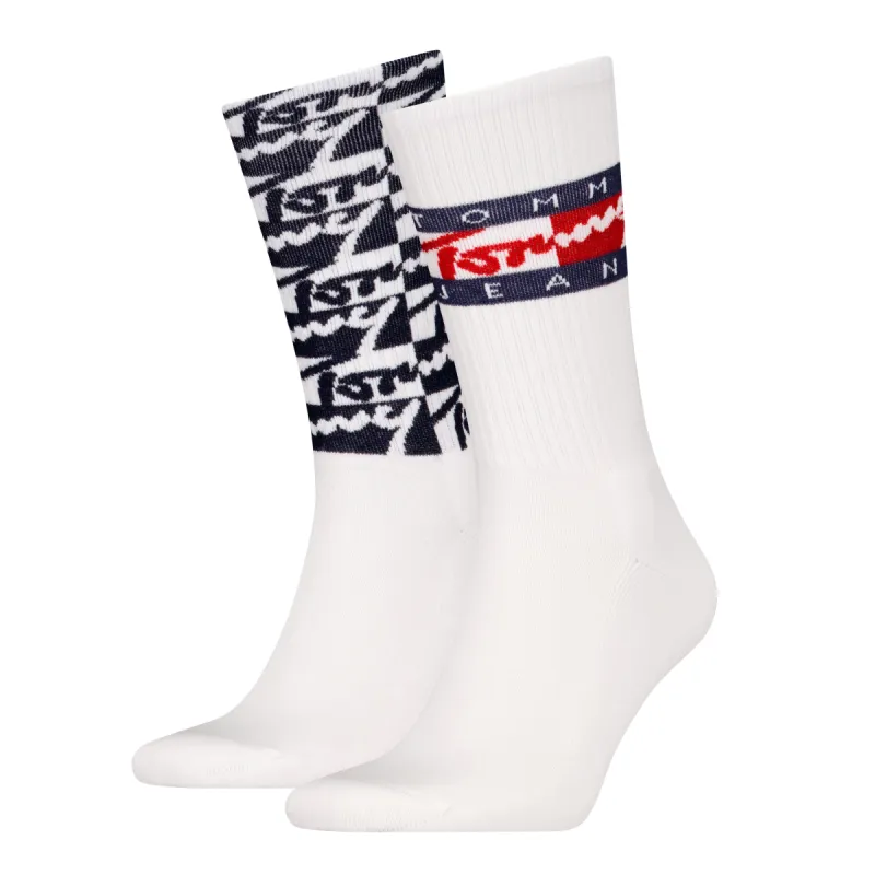 Tommy Hilfiger 2 Pack Trainer Graffiti Mens Crew Socks White sold by Shuperb