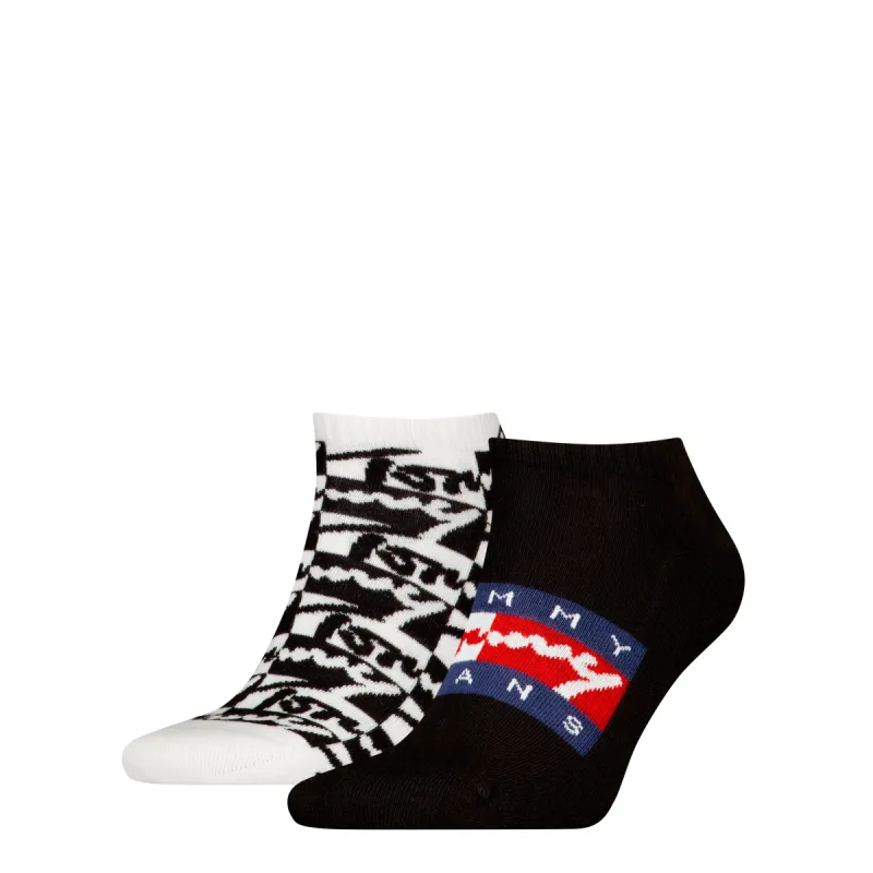 Tommy Hilfiger 2 Pack Trainer Graffiti Mens Ankle Socks Black made by Tommy Hilfiger