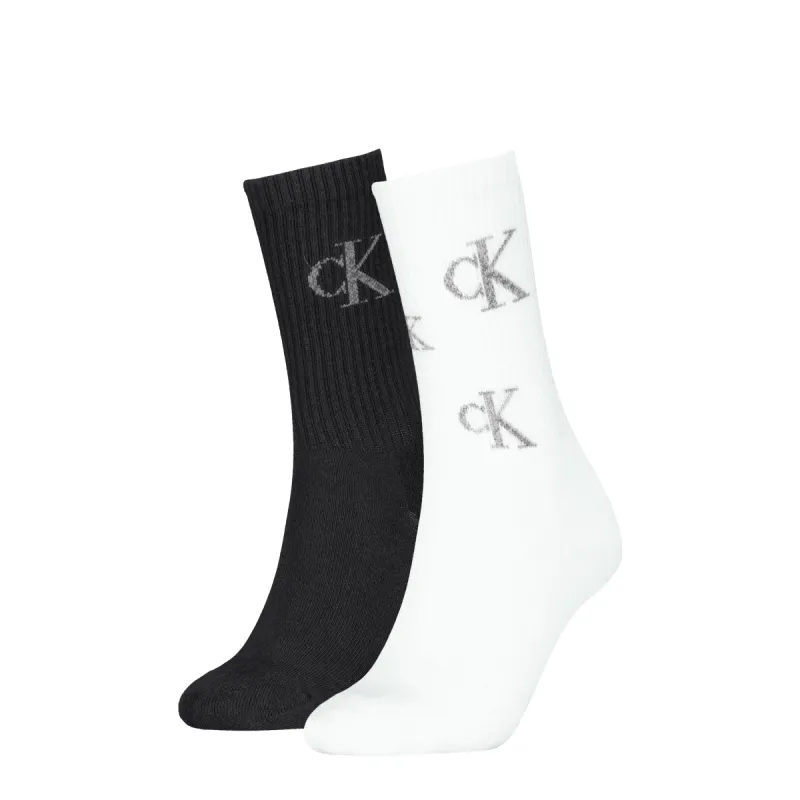 Calvin Klein 2 Pack Logo Trainer Womens Crew Socks Black/White sold by Shuperb