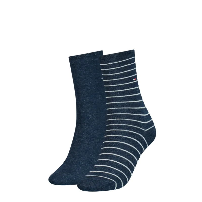 Tommy Hilfiger 2 Pack Womens Crew Stripe Socks Navy made by Tommy Hilfiger