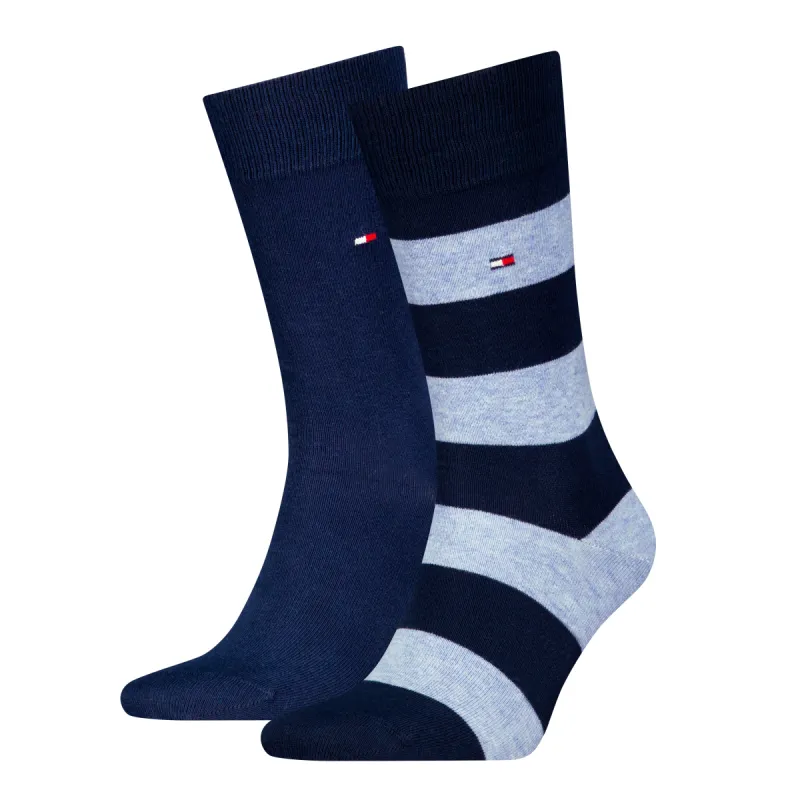 Tommy Hilfiger 2 Pack Mens Crew Stripe Socks Light Blue made by Tommy Hilfiger
