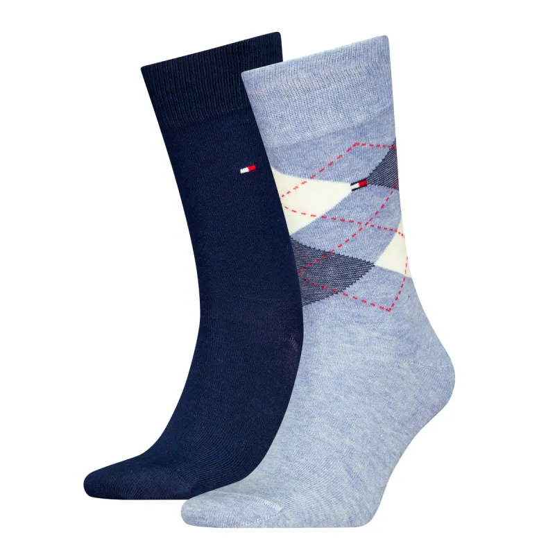 Tommy Hilfiger 2 Pack Mens Crew Checked Socks Blue Combo made by Tommy Hilfiger