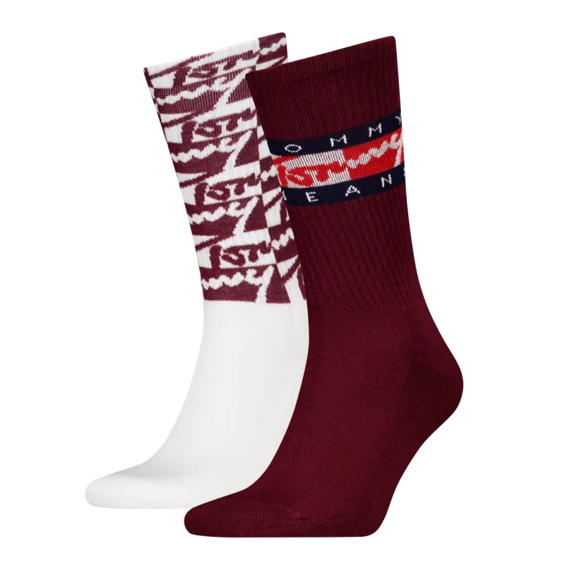 Tommy Hilfiger 2 Pack Trainer Graffiti Mens Crew Socks Red made by Tommy Hilfiger