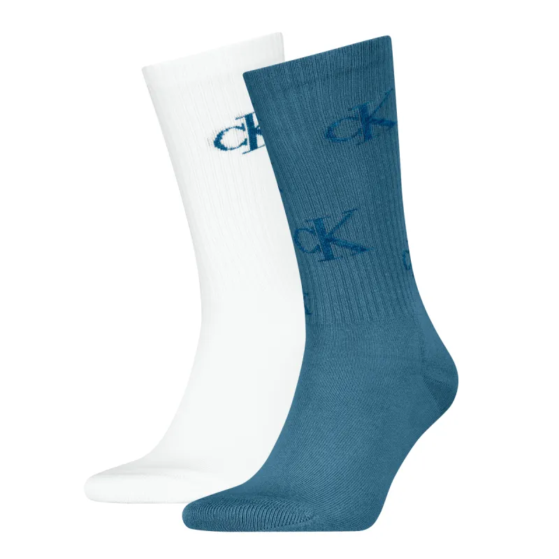 Calvin Klein 2 Pack Logo Trainer Mens Crew Socks Blue/White sold by Shuperb