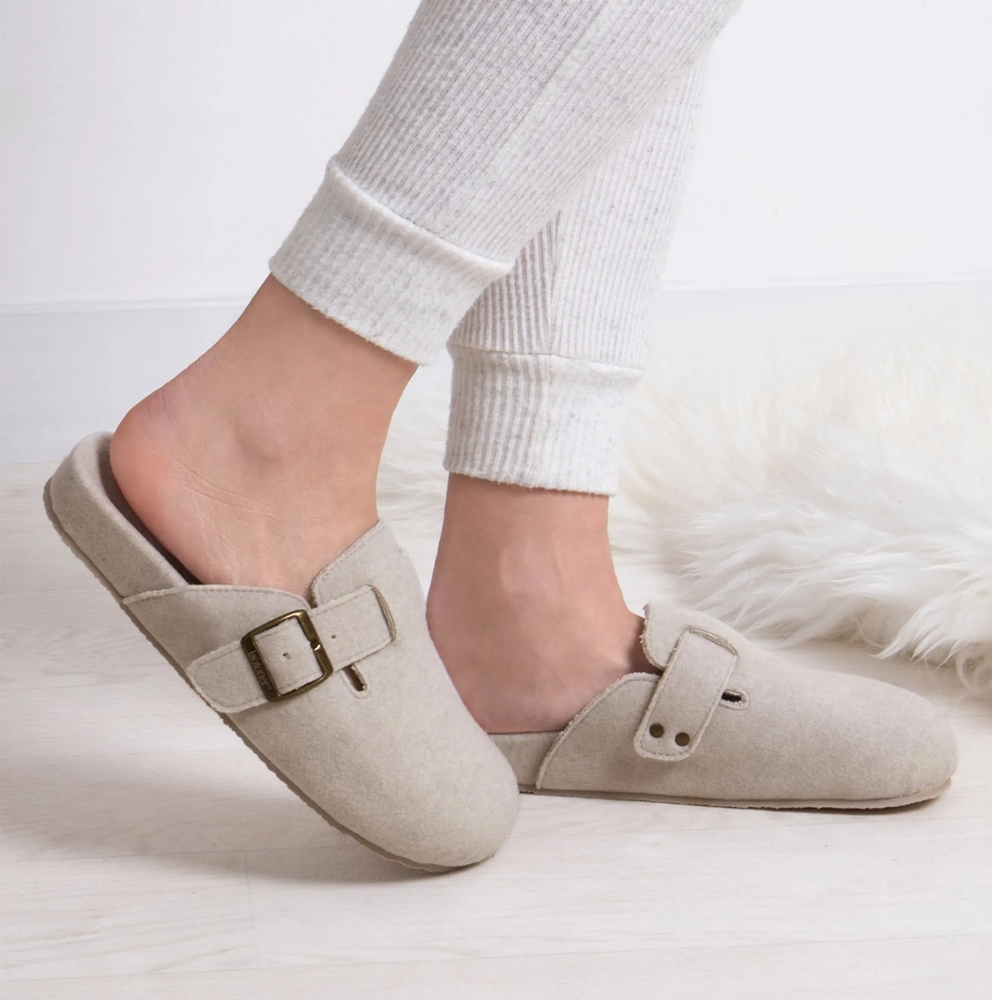 Totes Isotoner FELT CLOG Womens Clog Mule Slippers Oatmeal sold by Shuperb