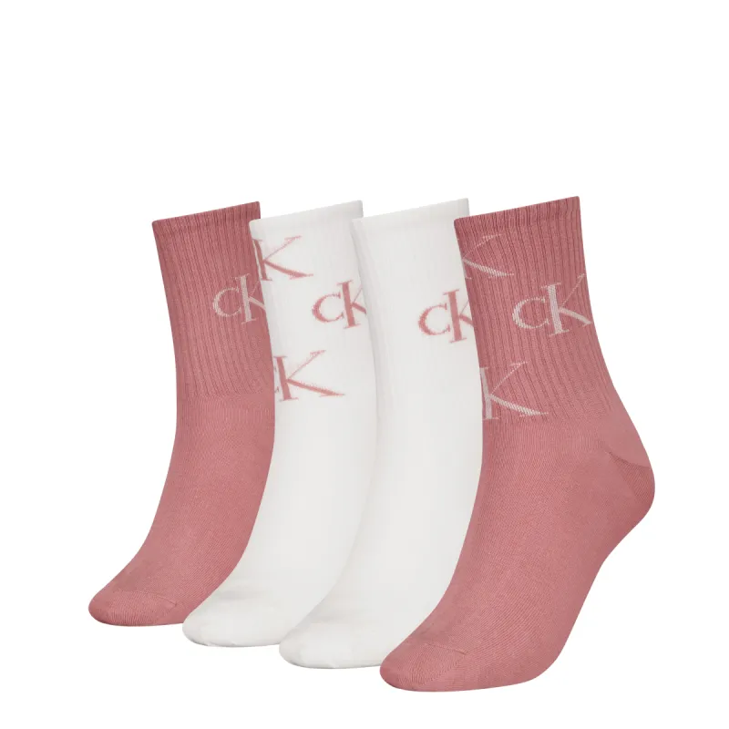 Calvin Klein 4 Pack Giftboxed Trainer Womens Crew Socks Pink Combo sold by Shuperb