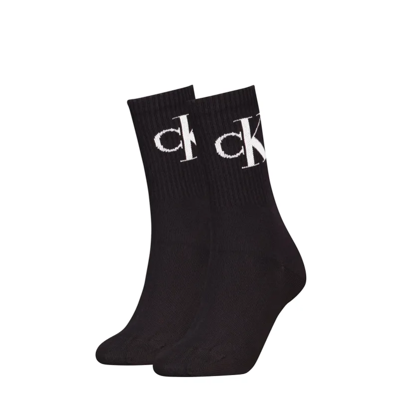 Calvin Klein 2 Pack Logo Trainer Womens Crew Socks Black sold by Shuperb