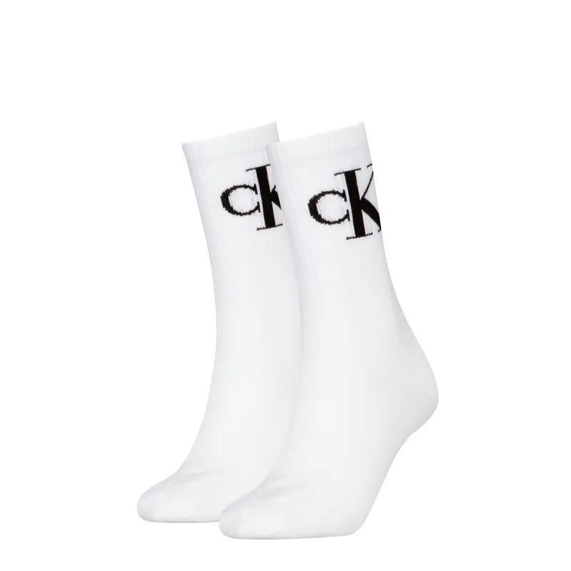 Calvin Klein 2 Pack Logo Trainer Womens Crew Socks White sold by Shuperb
