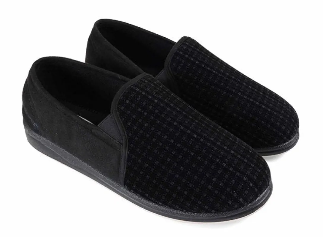 ALBERT Mens Moccasin Slippers Black Check sold by Shuperb