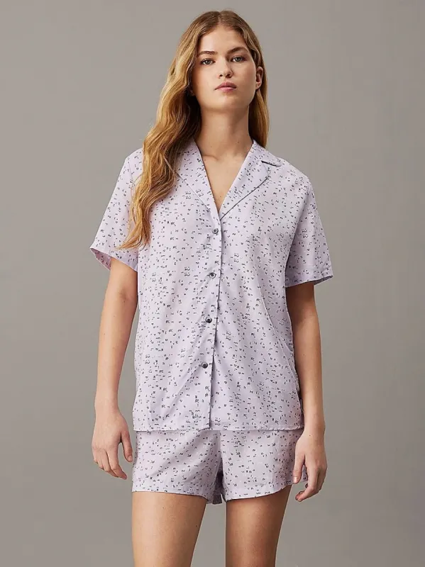 Calvin Klein WOVEN VISCOSE Pyjama Set Womens Scatter Logo Print/Lavender Blue sold by Shuperb