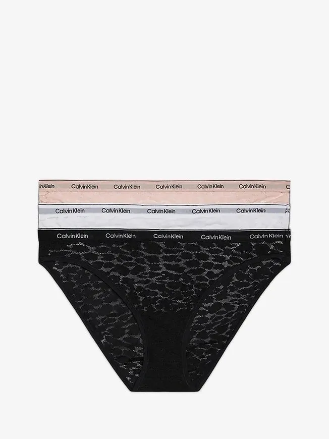 Calvin Klein MODERN LACE 3 Pack Bikini Womens Black/White/Subdued sold by Shuperb