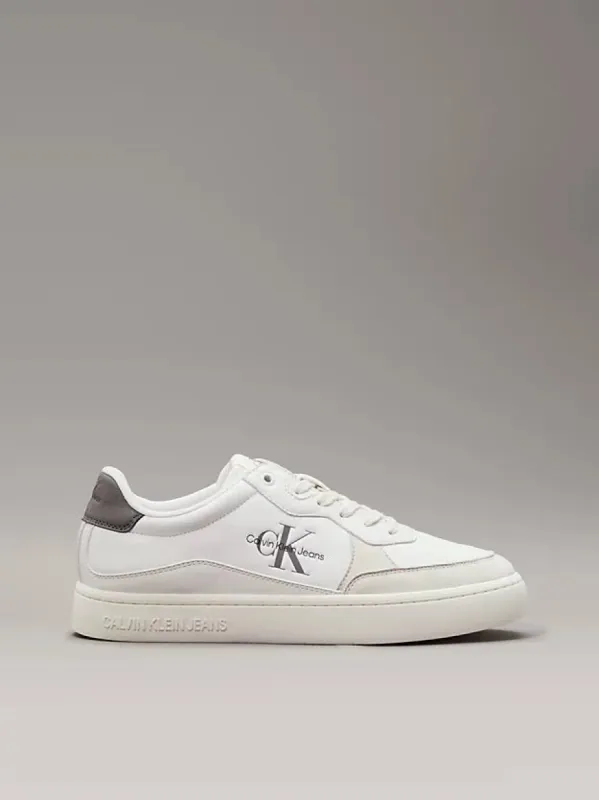 Calvin Klein CLASSIC CUP Mens Leather Trainers Bright White/Charcoal Grey sold by Shuperb
