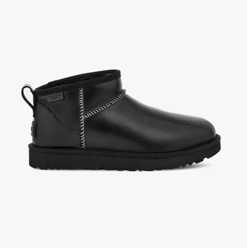 UGG CLASSIC ULTRA MINI LEATHER REGEN Womens Boots Black sold by Shuperb