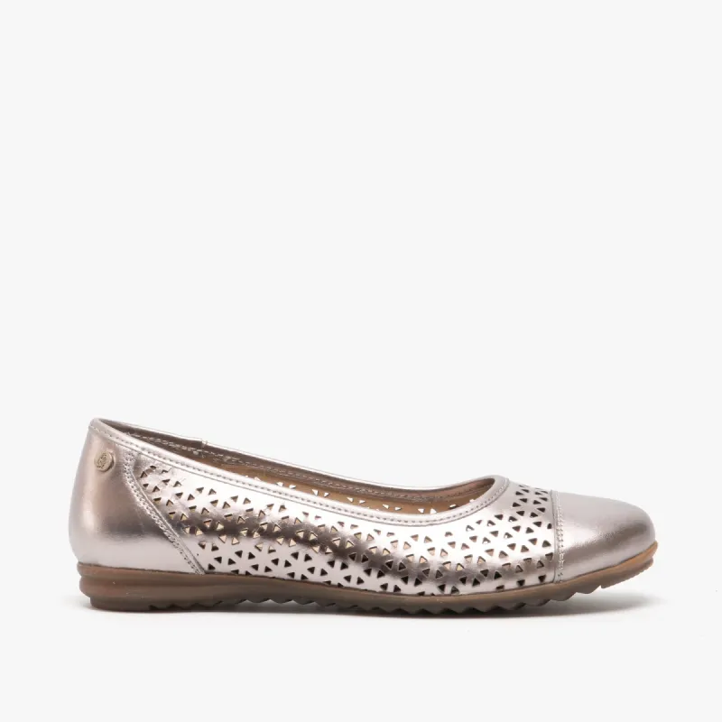 LEAH Ladies Leather Ballerina Pumps Pewter sold by Shuperb