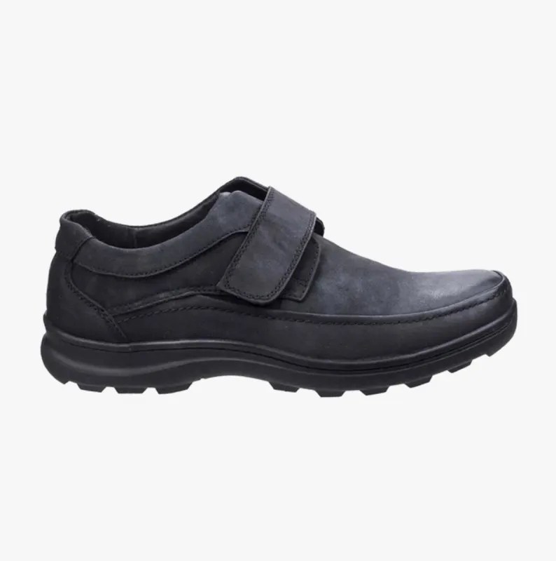 HURGHADA Mens Leather Touch Fasten Shoes Black made by Shuperb