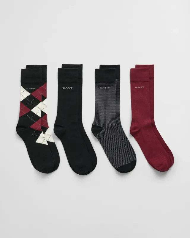 GANT ARGYLE STRIPE Mens 4-Pack Socks Black sold by Shuperb
