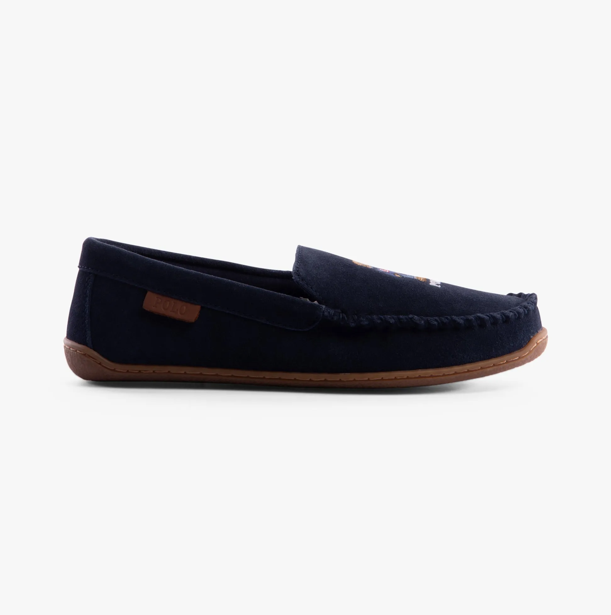 Polo Ralph Lauren BRENAN BEAR Mens Moccasin Slippers Navy Suede sold by Shuperb