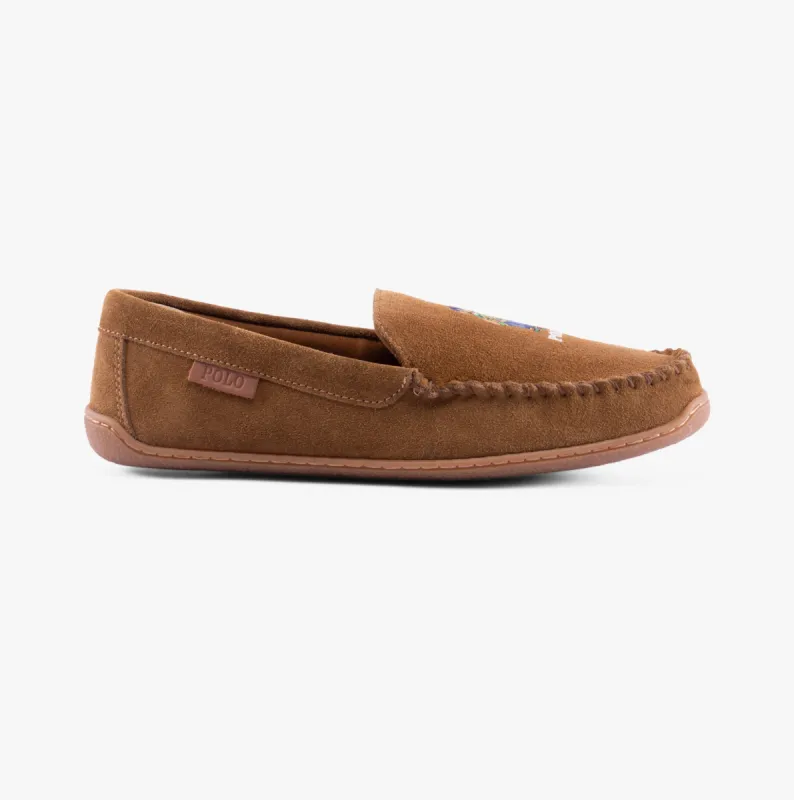 Polo Ralph Lauren BRENAN BEAR Mens Moccasin Slippers Brown sold by Shuperb