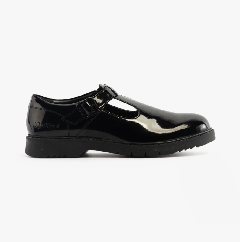 Kickers 117221 FINLEY T BAR Girls School Shoes Black Patent sold by Shuperb