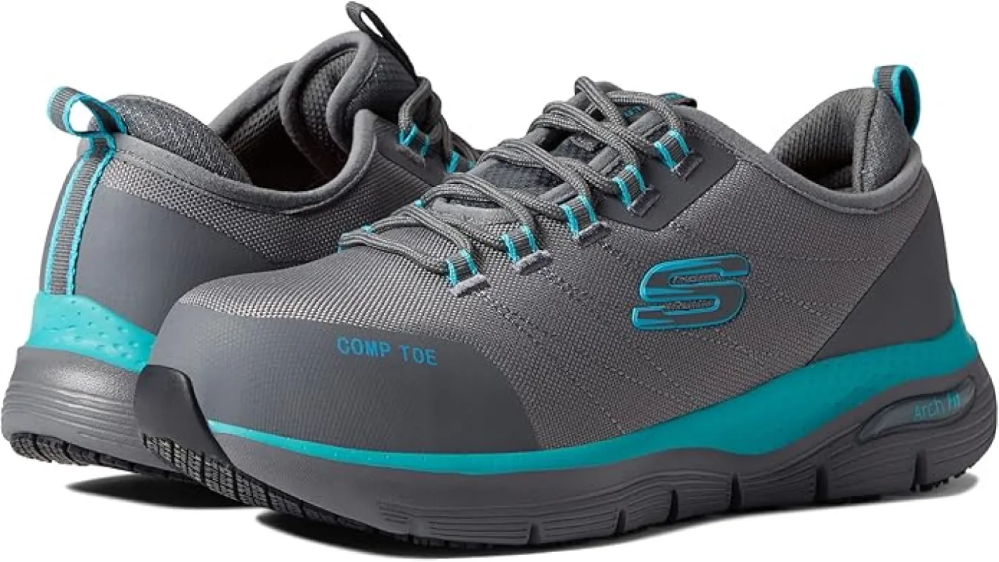 Skechers Work 108075EC ARCH FIT SR - EBINAL Womens Safety Trainers Grey/Aqua sold by Shuperb
