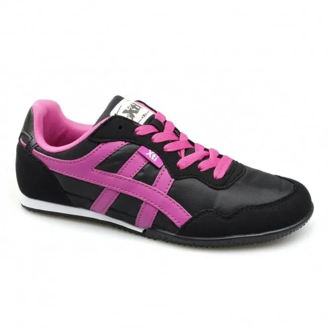 CASEY Womens Nylon/Faux Suede Running Trainers Black/Fuchsia sold by Shuperb