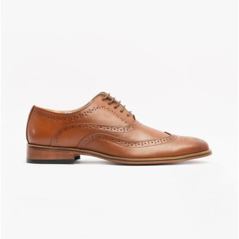 Goor TRAVIS Mens Wingtip Brushed Brogues Dark Tan made by Shuperb