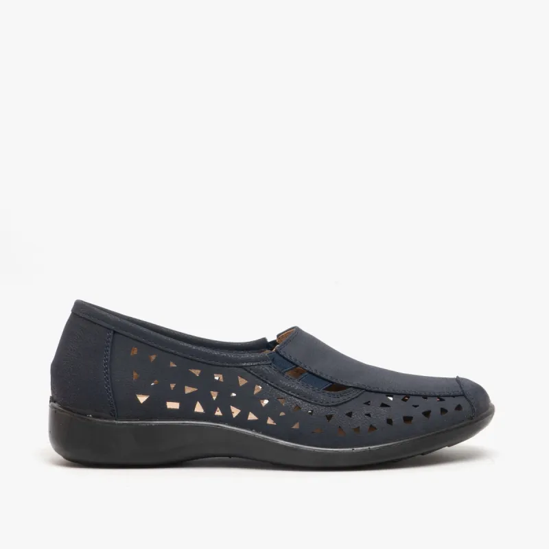 Boulevard MARSHA Womens Cut-Out Slip-On Shoes Navy Blue sold by Shuperb