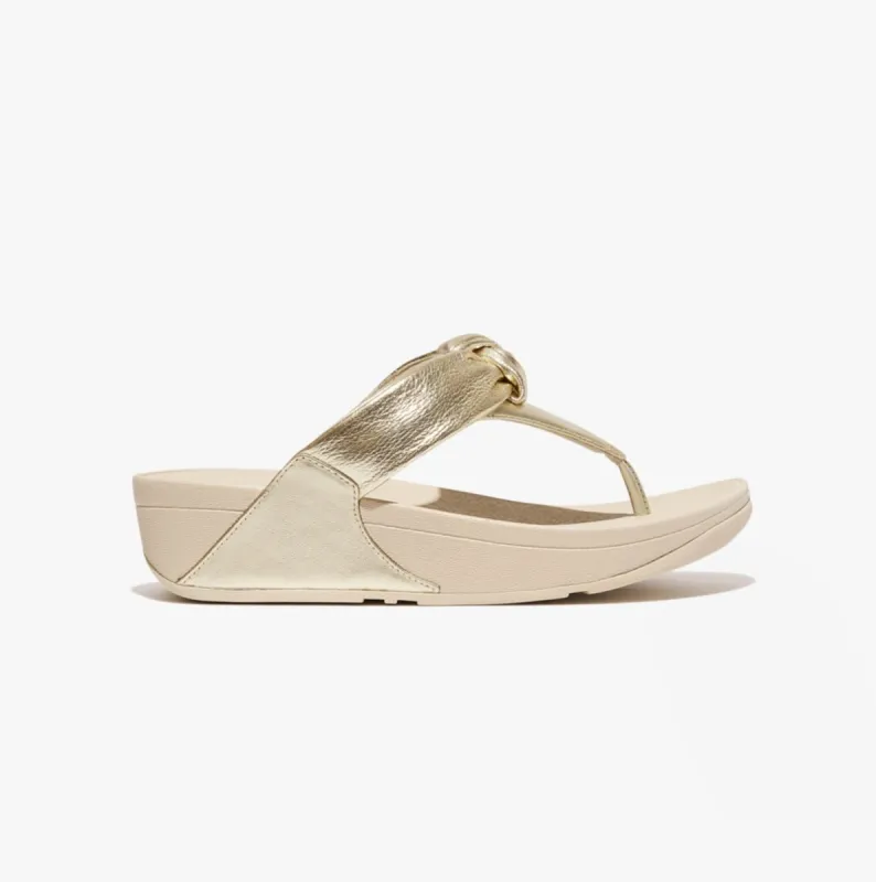 LULU PADDED-KNOT METALLIC-LEATHER Womens Toe Post Sandals Platino sold by Shuperb