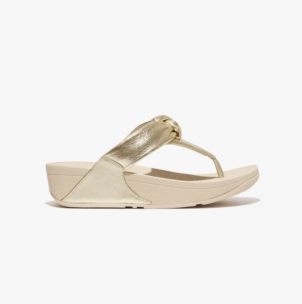 LULU PADDED-KNOT METALLIC-LEATHER Womens Toe Post Sandals Platino sold by Shuperb