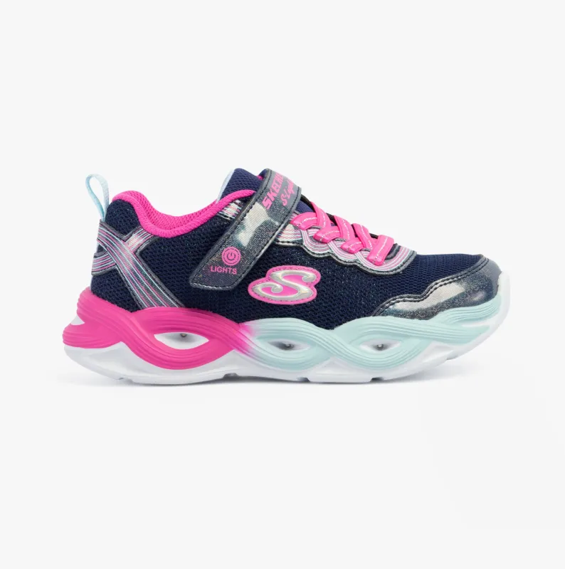 Skechers 303717L/NVMT TWISTY GLOW Girls Trainers Navy/Multi sold by Shuperb