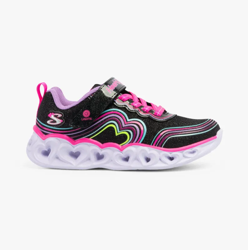 Skechers 302689L/BKMT HEART LIGHTS - RETRO HEARTS Girls Trainers Black/Multi sold by Shuperb