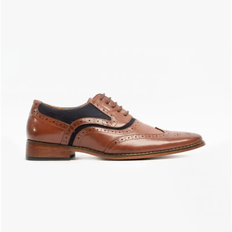 Goor GRANT JNR Boys Two Tone Brogues Dark Tan/Navy sold by Shuperb