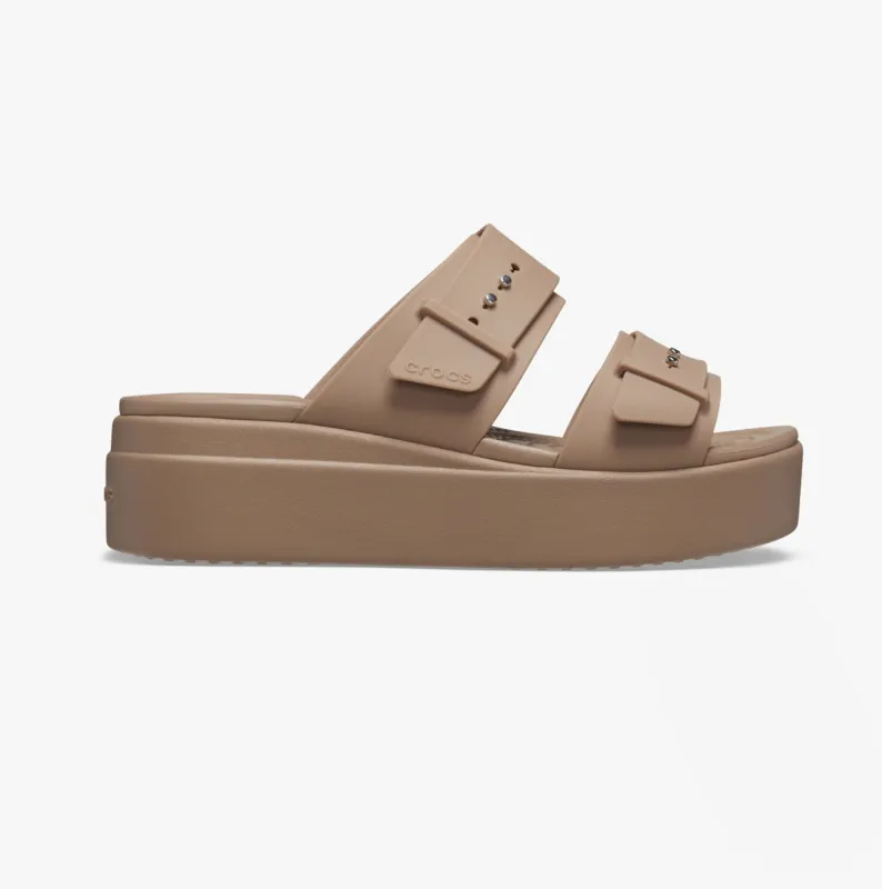 Crocs 207431-2Q9 BROOKLYN BUCKLE LOW WEDGE Womens Sandals Latte sold by Shuperb