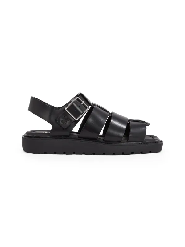 Calvin Klein LEATHER FISHERMAN Womens Sandals Triple Black sold by Shuperb