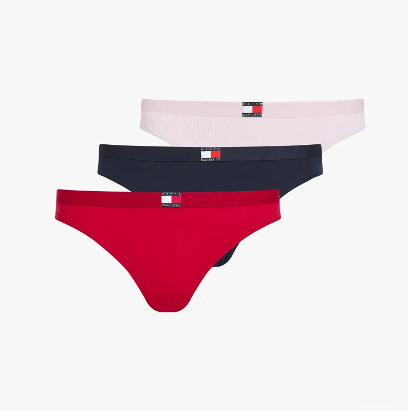 Tommy Hilfiger FLAG LOGO 3 Pack Womens Thongs Primary Red/Light Pink Rib/Navy made by Tommy Hilfiger