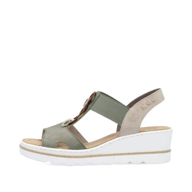 Rieker 67498-52 Womens Sandals Green Combination sold by Shuperb