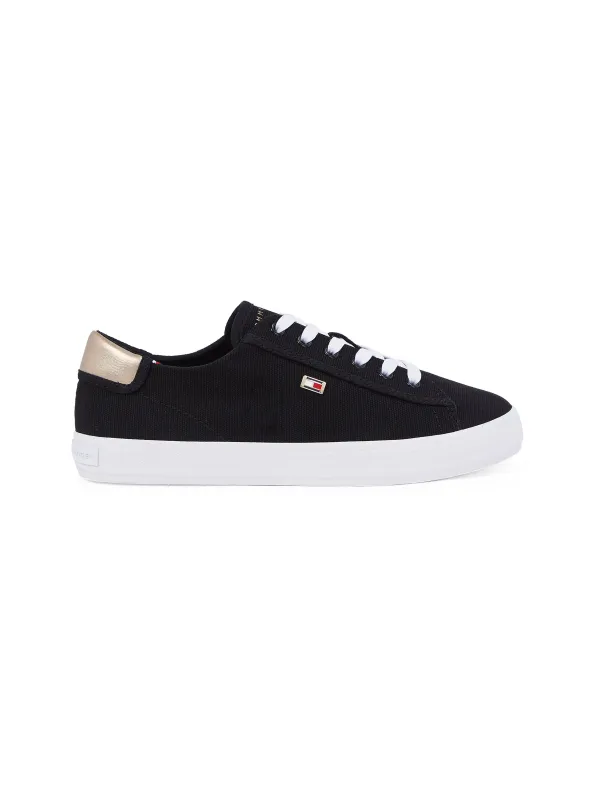 Tommy Hilfiger CANVAS METALLIC HEEL Womens Trainers Black sold by Shuperb