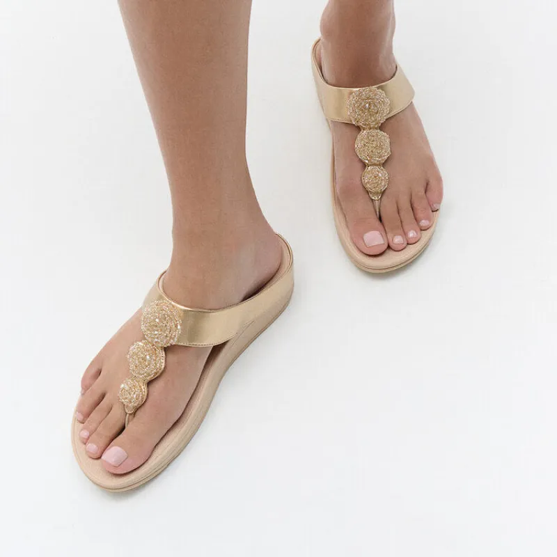 FitFlop FINO BEADIE-BUTTON Womens Toe Post Sandals Platino sold by Shuperb