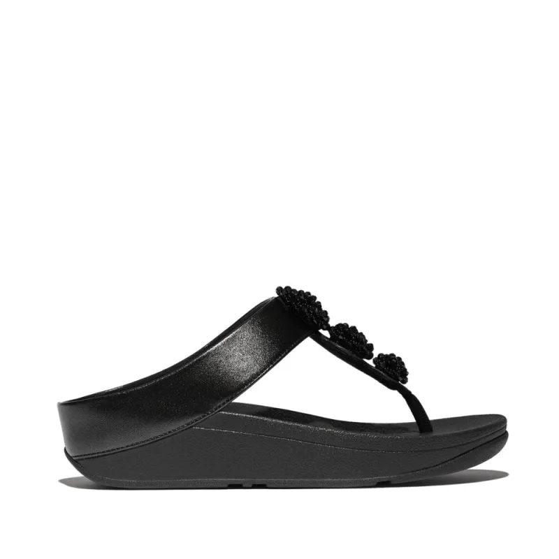 FitFlop FINO BEADIE-BUTTON Womens Toe Post Sandals Metallic Black sold by Shuperb