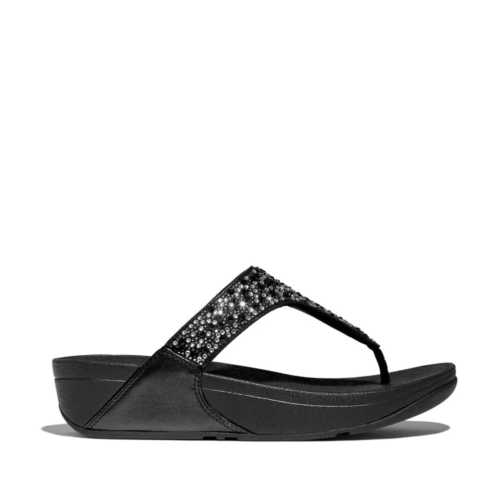 FitFlop LULU CRYSTAL-MIX Womens Toe Post Sandals All Black sold by Shuperb