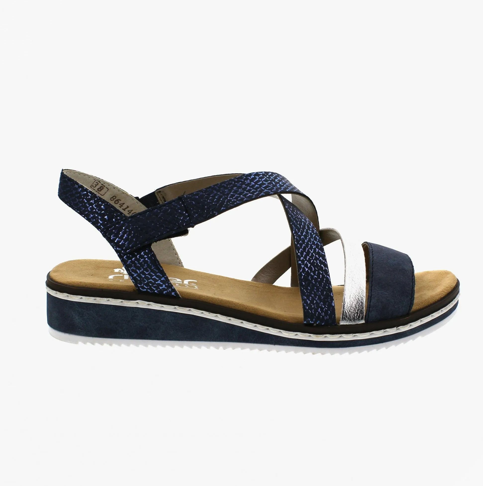 Rieker V3663-14 Womens Sandals Blue/Silver sold by Shuperb