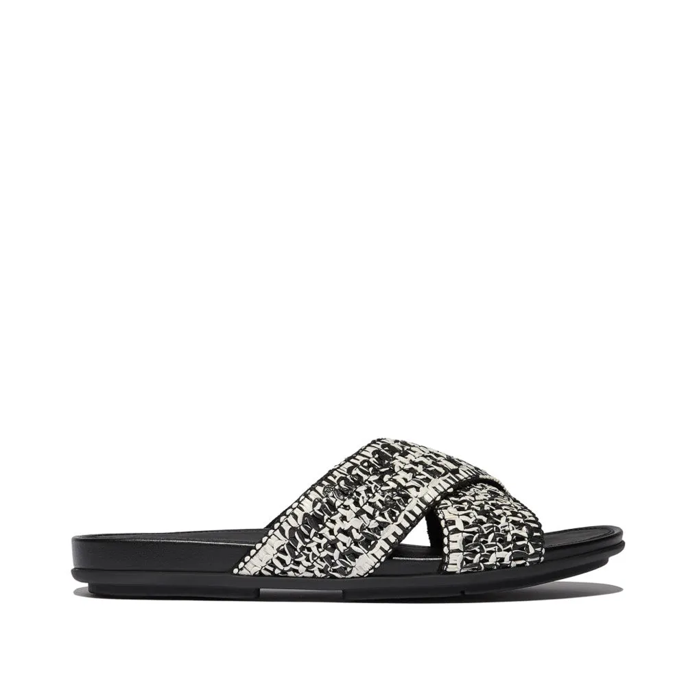 FitFlop GRACIE WOVEN Womens Slides Black/Ivory Mix sold by Shuperb