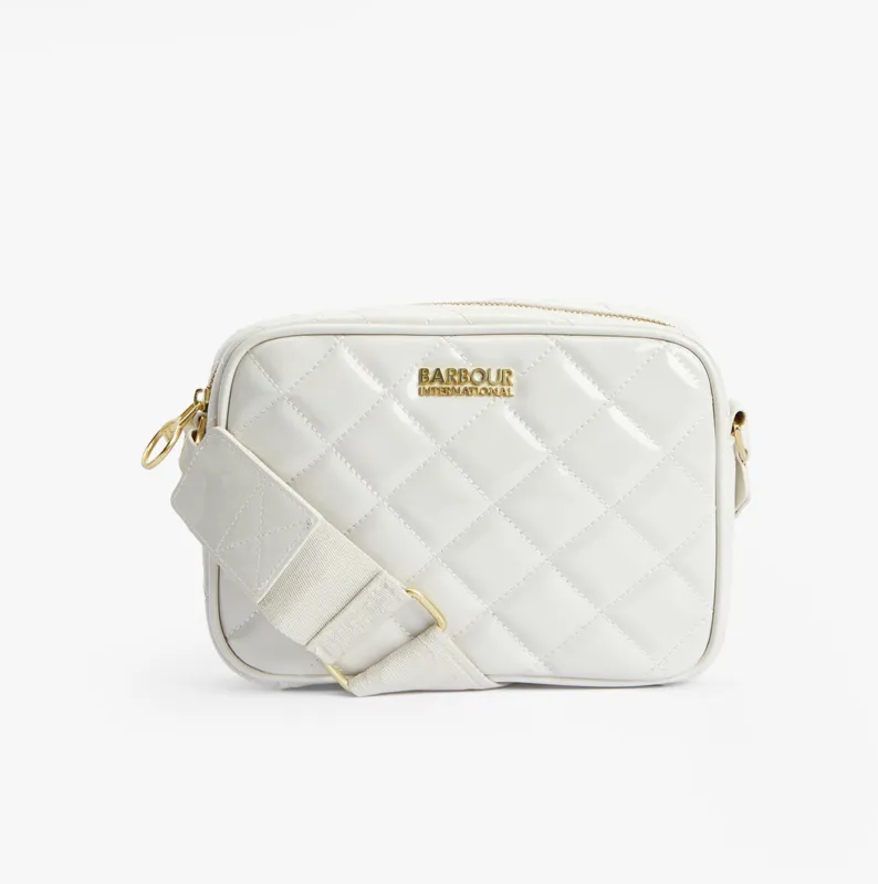 Barbour B.INTL QUILTED SLOANE Womens Crossbody Bag Gloss Silver Birch sold by Shuperb