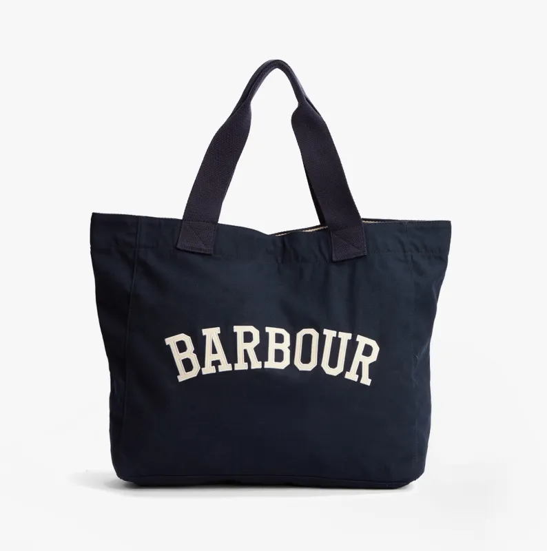 Barbour LOGO Womens Holiday Tote Bag Navy/Stone sold by Shuperb