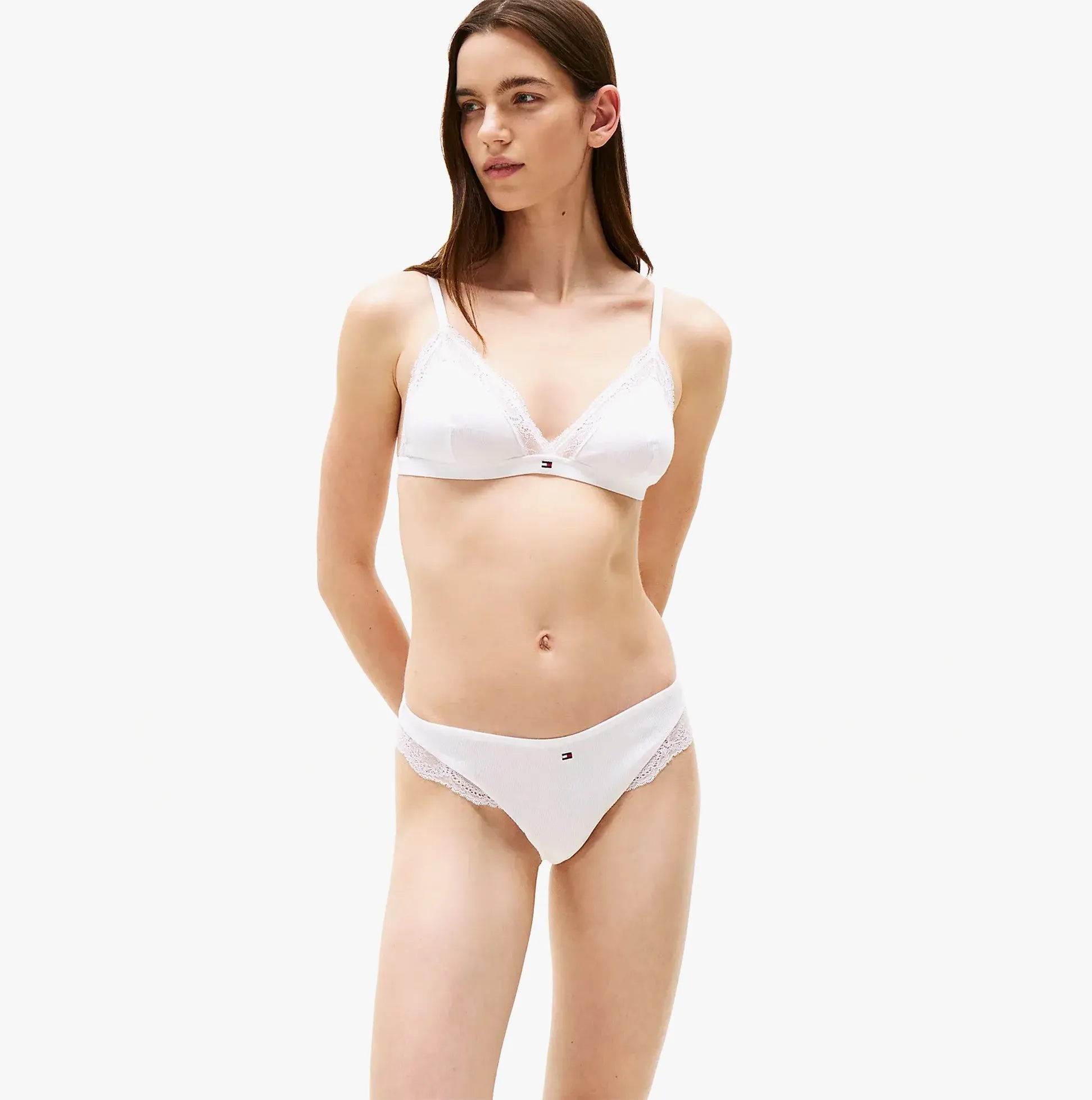 Tommy Hilfiger LACE TRIM Womens Dipped Thong White sold by Shuperb