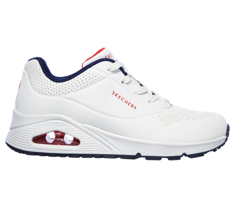 Skechers 73690/WNVR UNO - STAND ON AIR Womens Trainers White/Red sold by Shuperb
