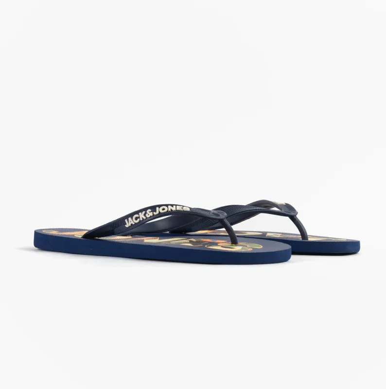 Jack & Jones LOGO PALM PRINT Mens Flip-Flops Medieval Blue sold by Shuperb