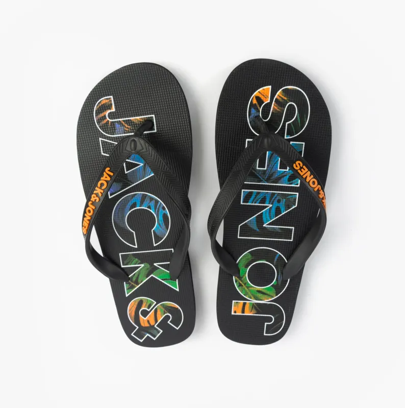 Jack & Jones LOGO PALM PRINT Mens Flip-Flops Anthracite sold by Shuperb