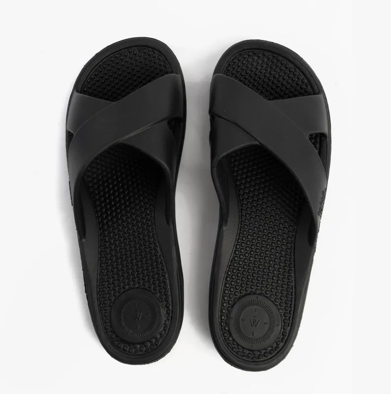 Totes Sol Bounce 0359FBLK Womens Cross Slides Black sold by Shuperb