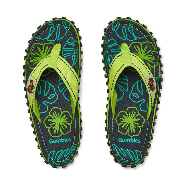 Gumbies ISLANDER Unisex Flip-Flops Lime Hibiscus sold by Shuperb